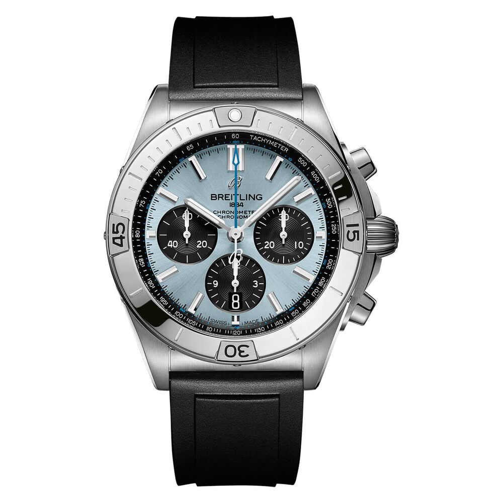 Breitling Chronomat B01 42mm Ice Blue Dial Blak Rubber Strap Watch image number 0