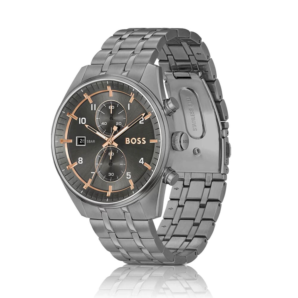 BOSS Skytraveller Chronograph 44mm Grey Dial Steel Bracelet Watch image number 1