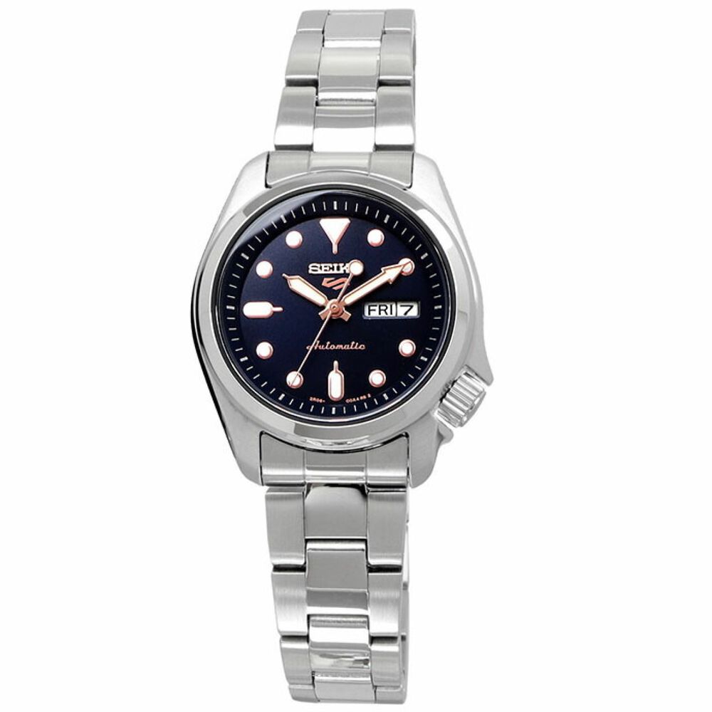 Seiko 5 Sports Compact 28mm Blue Dial Stainless Steel Bracelet Watch image number 2