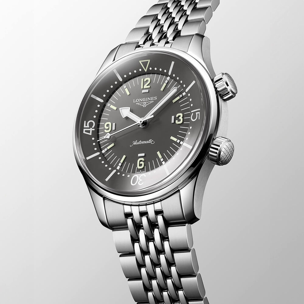 Longines Legend Diver 39mm Grey Dial Stainless Steel Case Bracelet Watch image number 1