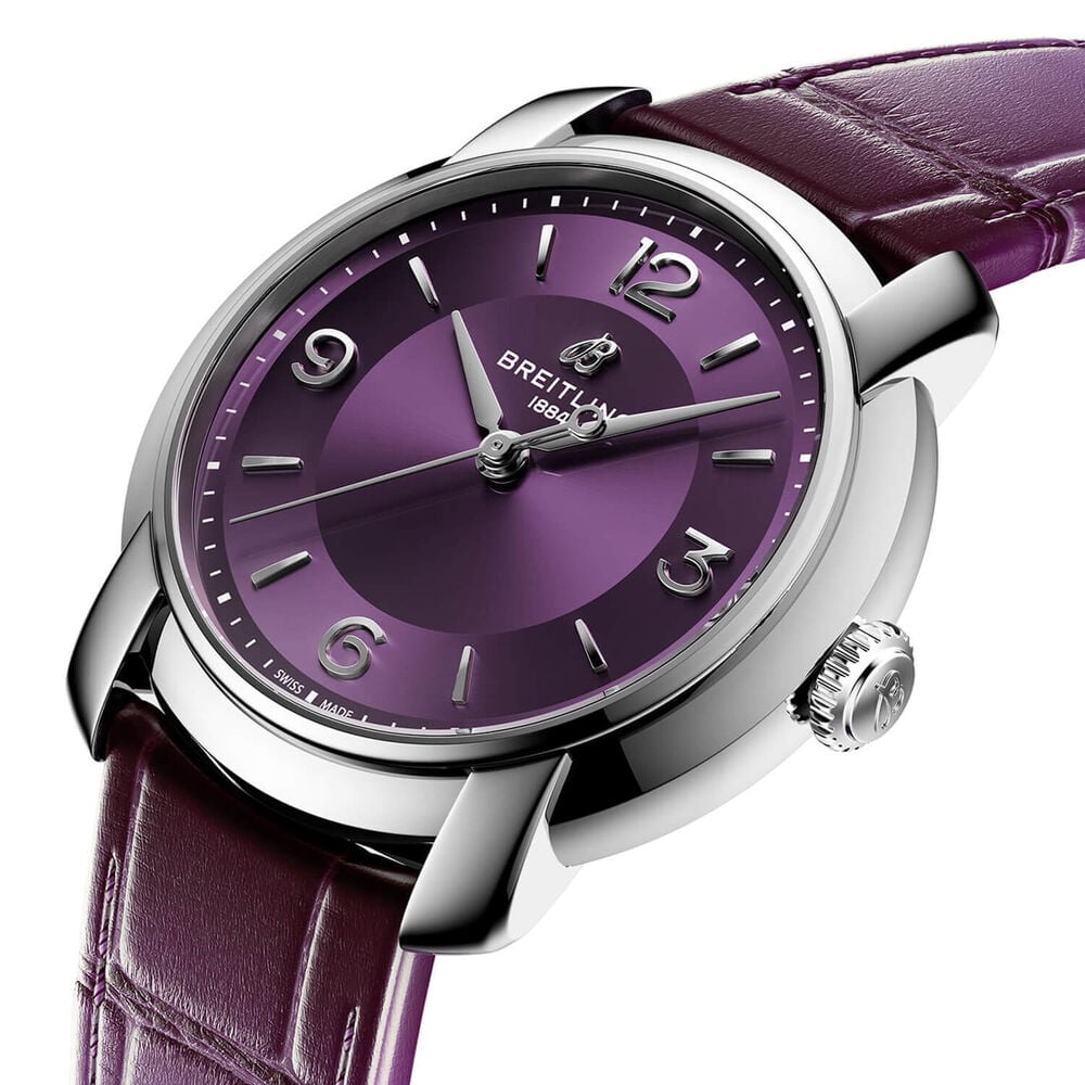 Bretling Lady Premier Automatic 36mm Purple Dial Leather Strap Watch image number 1