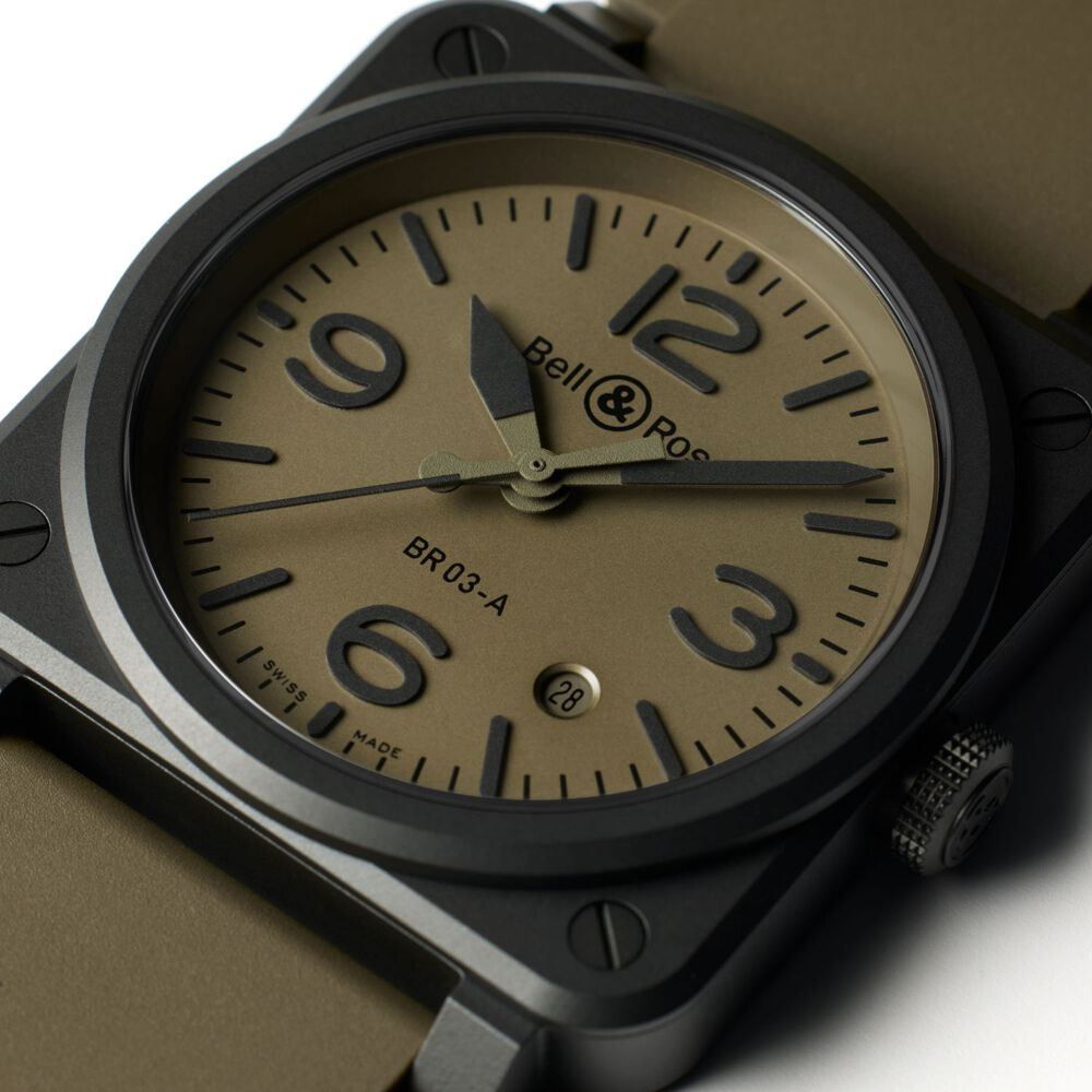 Bell & Ross 41mm Khaki Dial Black Ceramic Case Rubber Strap Watch image number 3