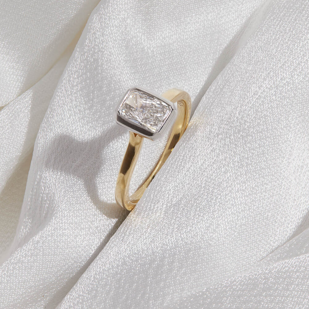 Born 18ct Yellow Gold 1.50ct Lab Grown Diamond Radiant Bezel Set Solitaire Ring