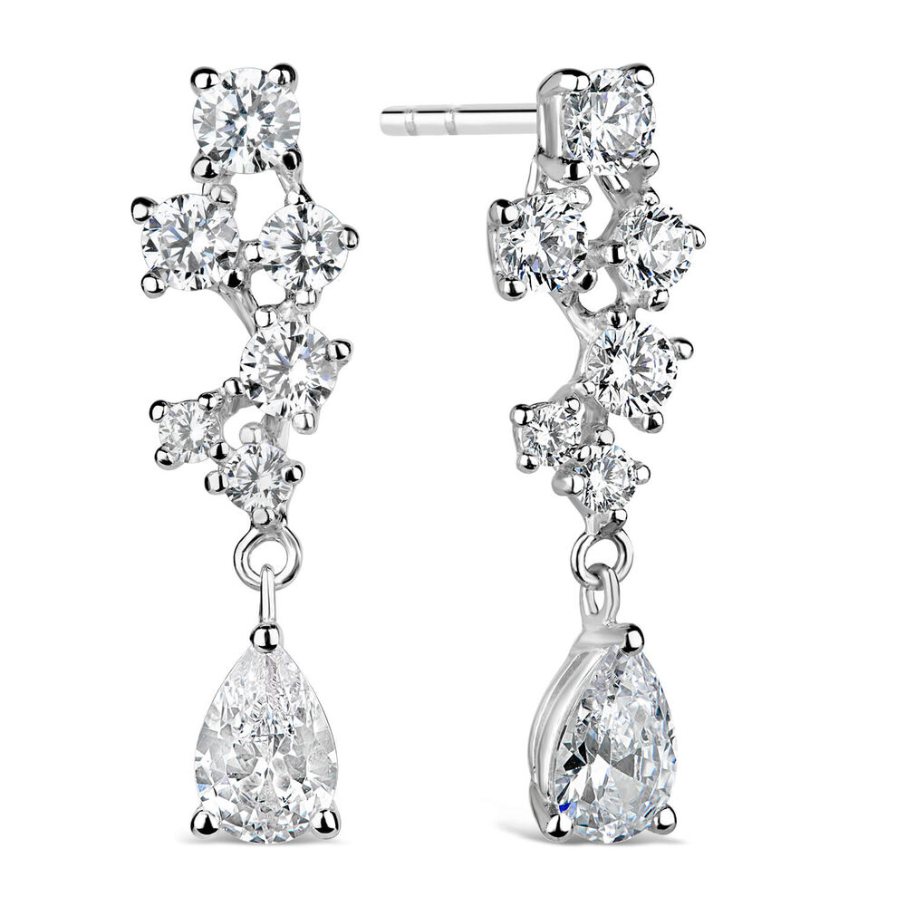 Sterling Silver Cubic Zirconia Pear Drop Earrings image number 1