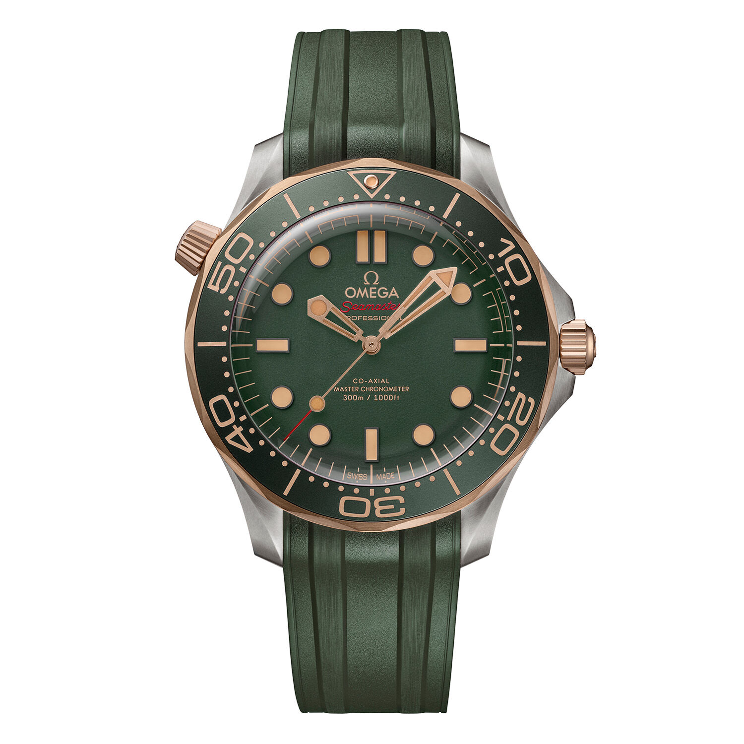 OMEGA Seamaster Diver 300M Green Bronze Gold Rubber Strap