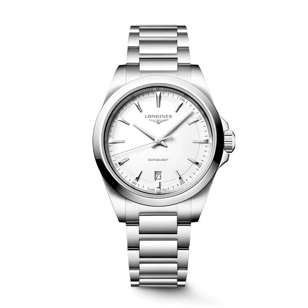 Longines Conquest 38mm White Sandblasted Dial Stainless Steel Bracelet Watch