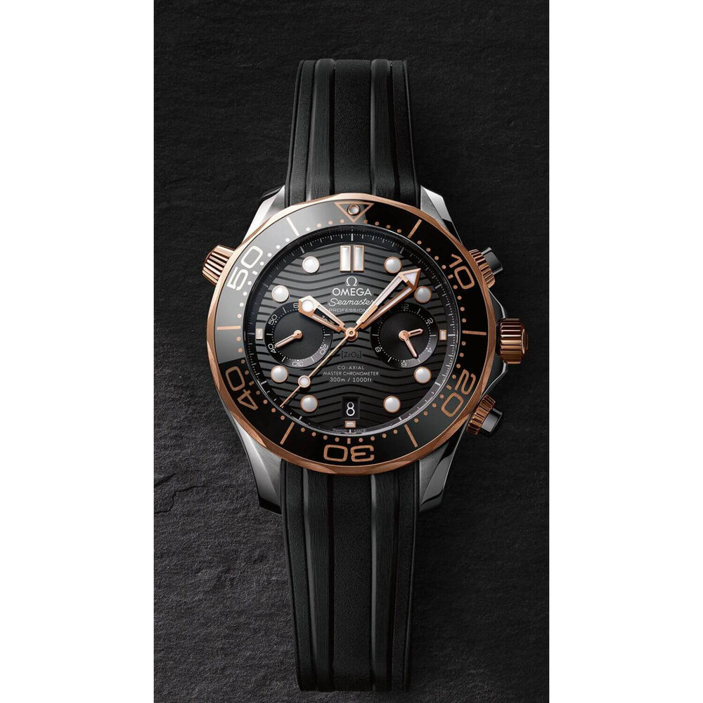 Omega Seamaster Diver 300 Chrono Black Dial Mens Black Bracelet Watch image number 3