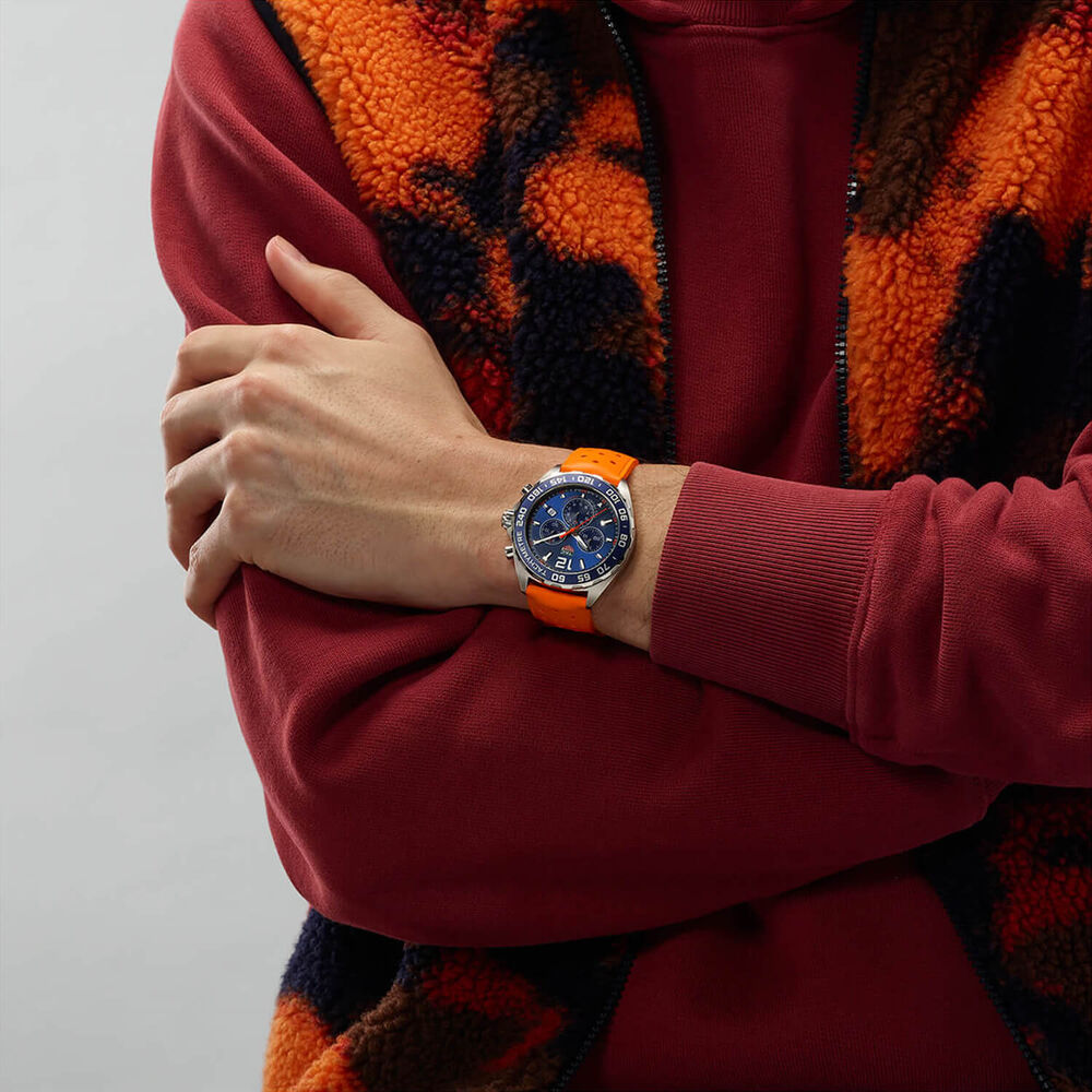 TAG Heuer Formula 1 Chronograph 43mm Blue Dial Orange Rubber Strap Watch image number 5