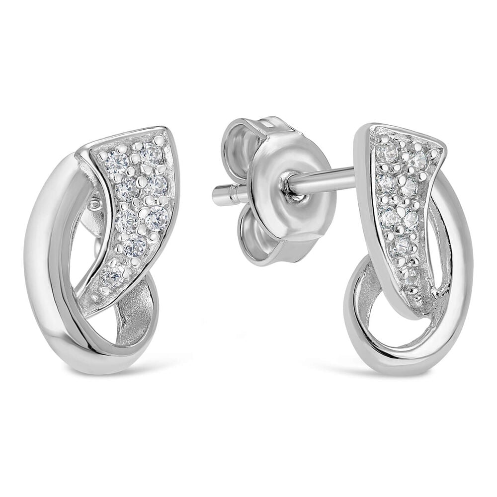 Sterling Silver Cubic Zirconia Small Twist Stud Earrings image number 1
