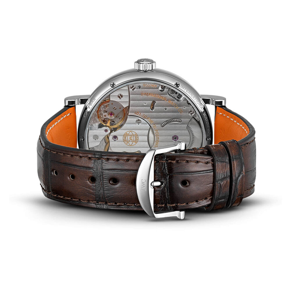 IWC Schaffhausen Portofino Hand-Wound Moon Phase Silver Dial Brown Strap Watch image number 5