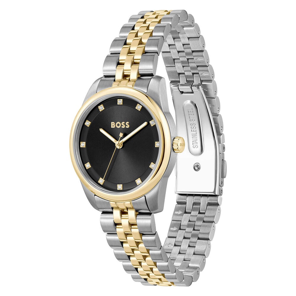 BOSS Graceful Precious 32mm Black Dial Gold Tone Bezel Steel Bracelet Watch image number 2