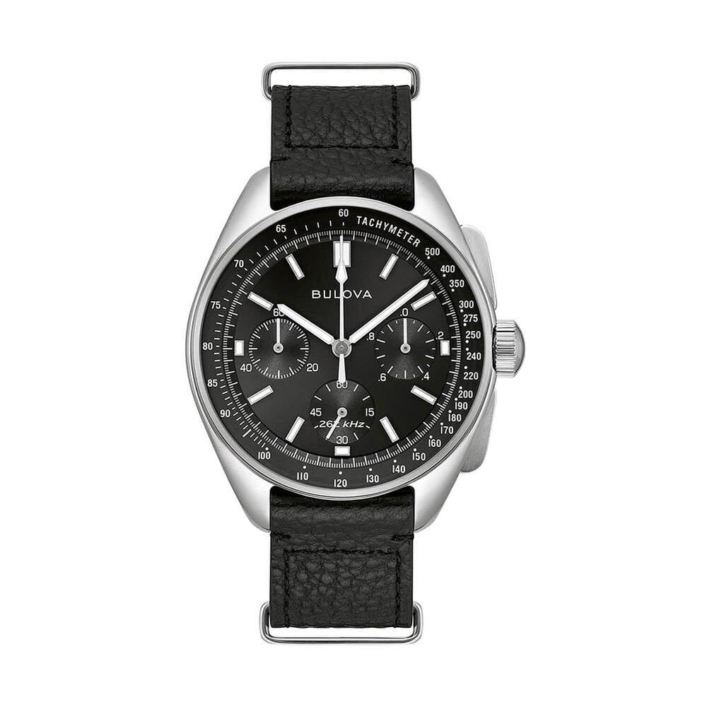 Bulova Lunar Pilot 43.5mm Black Dial Steel Bracelet & Black Leather Strap Set Watch image number 1