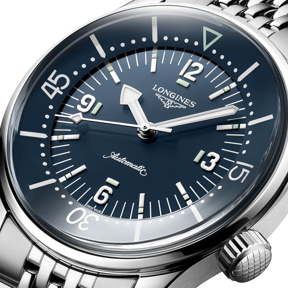 Longines Legend Diver 39mm Blue Dial Stainless Steel Case Bracelet Watch