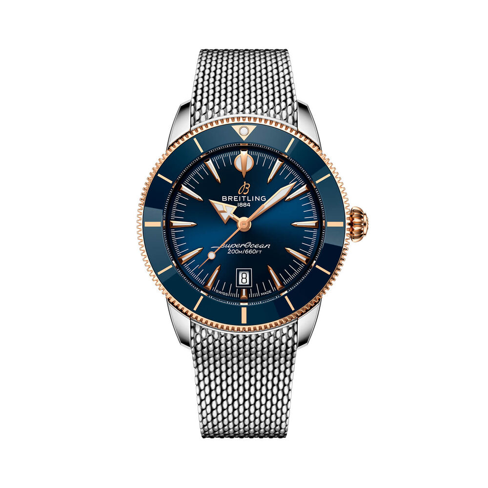 Breitling Superocean Heritage B31 Automatic 44mm Blue Dial 18k Red Gold Details Bracelet Watch