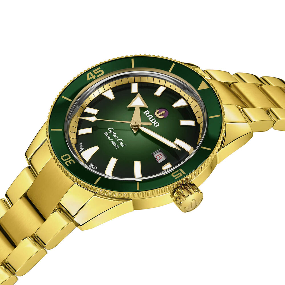 Rado Captain Cook 42mm Green Dial Yellow Gold PVD Case Watch image number 1