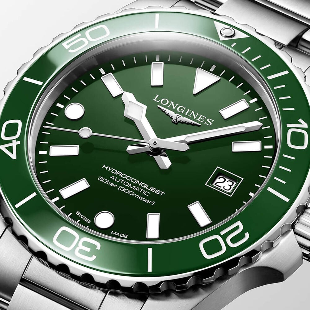 Longines HydroConquest 42mm Green Dial & Bezel Steel Bracelet Watch