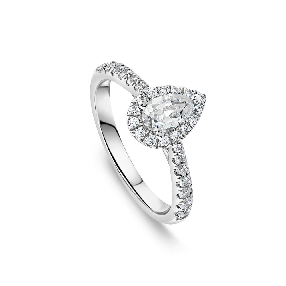 Orchid Setting 18ct White Gold 0.75ct Pear Halo & Diamond Shoulders Engagement Ring