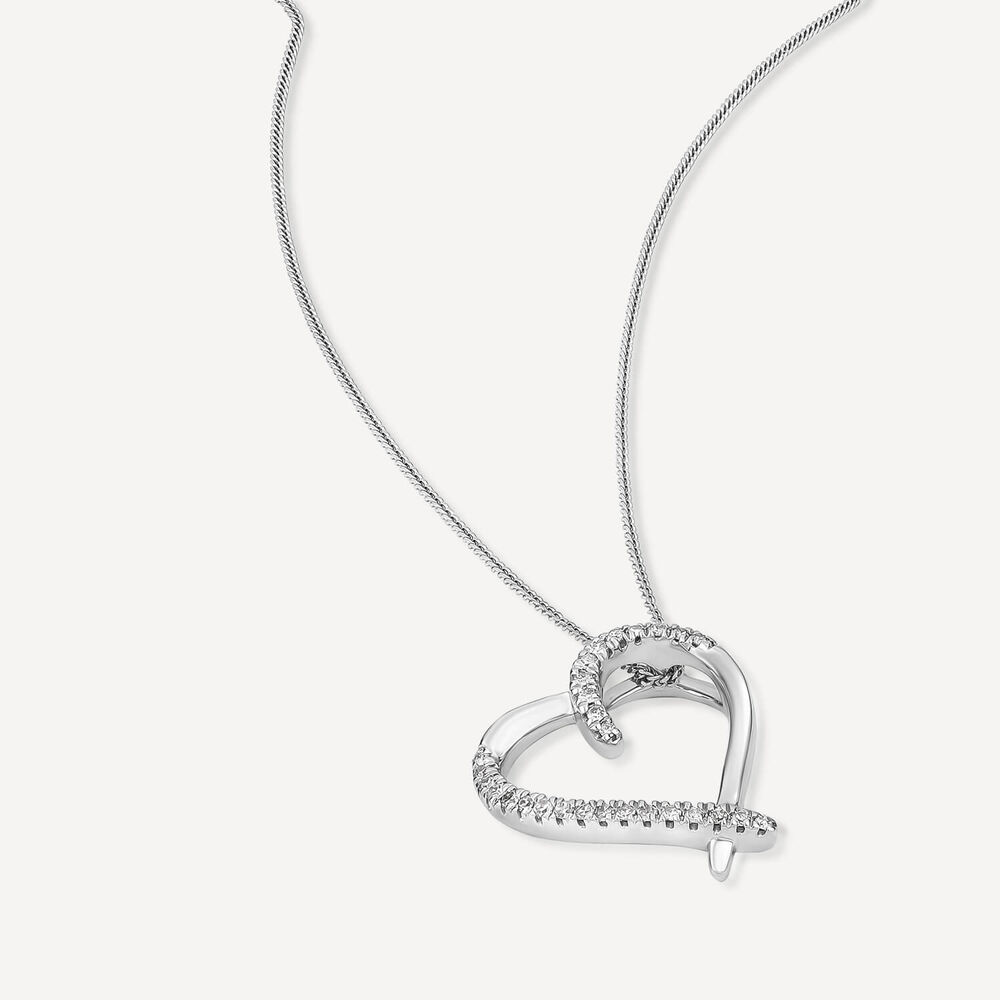 9ct White Gold 0.10ct Diamond Set Heart Pendant image number 2
