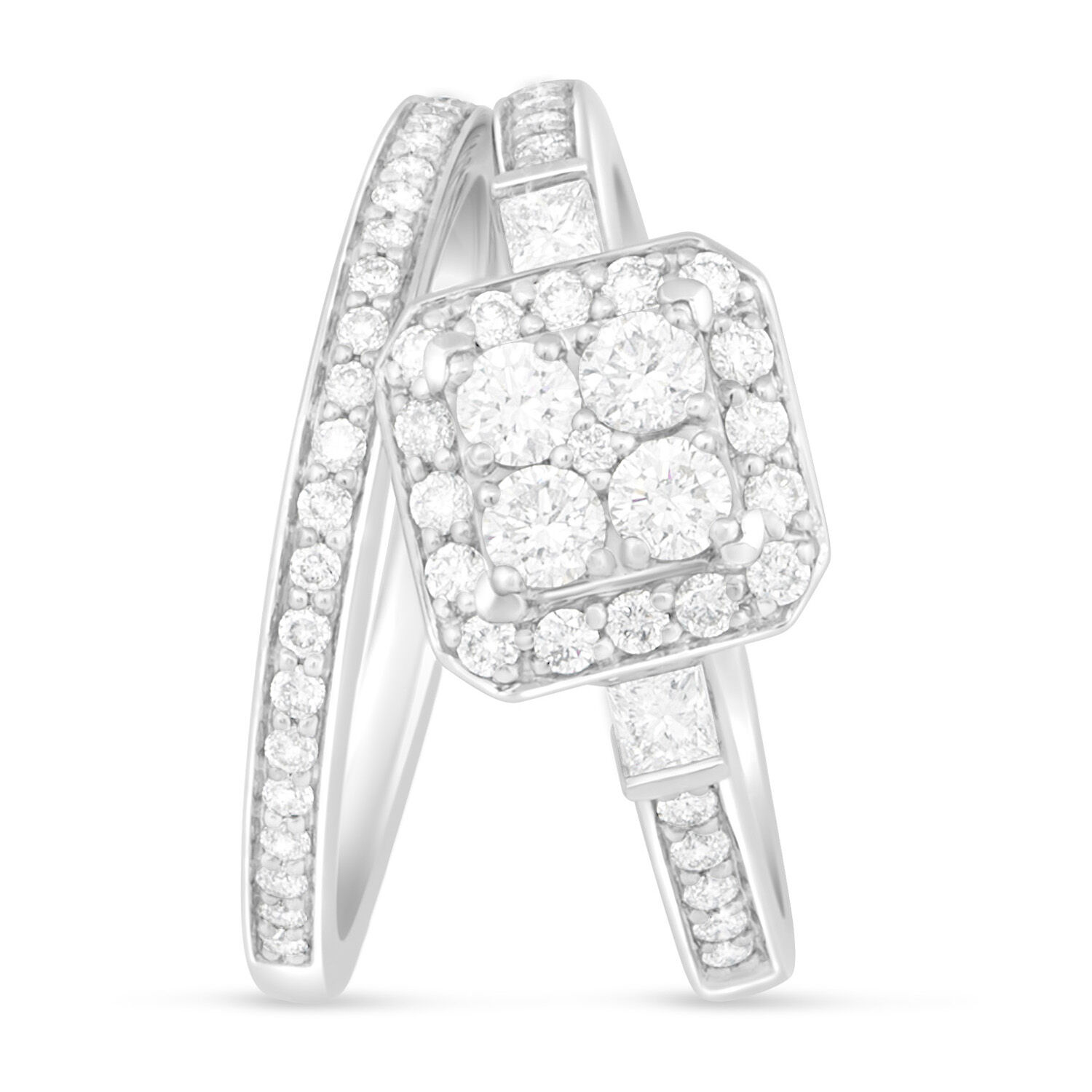 Ladies 9ct White Gold Diamond Quad Bridal Set .75ct
