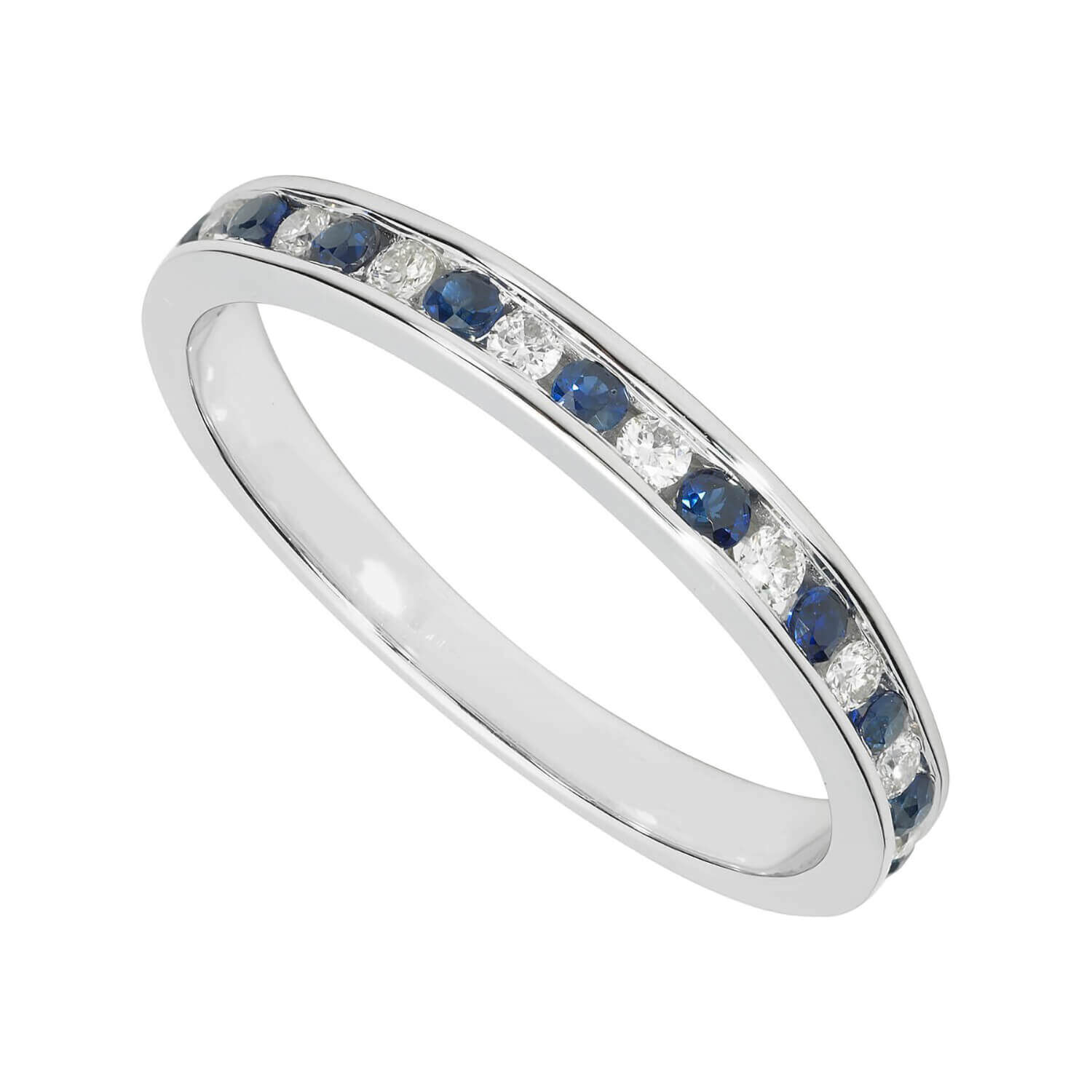 Ladies 9ct white gold diamond and sapphire wedding ring