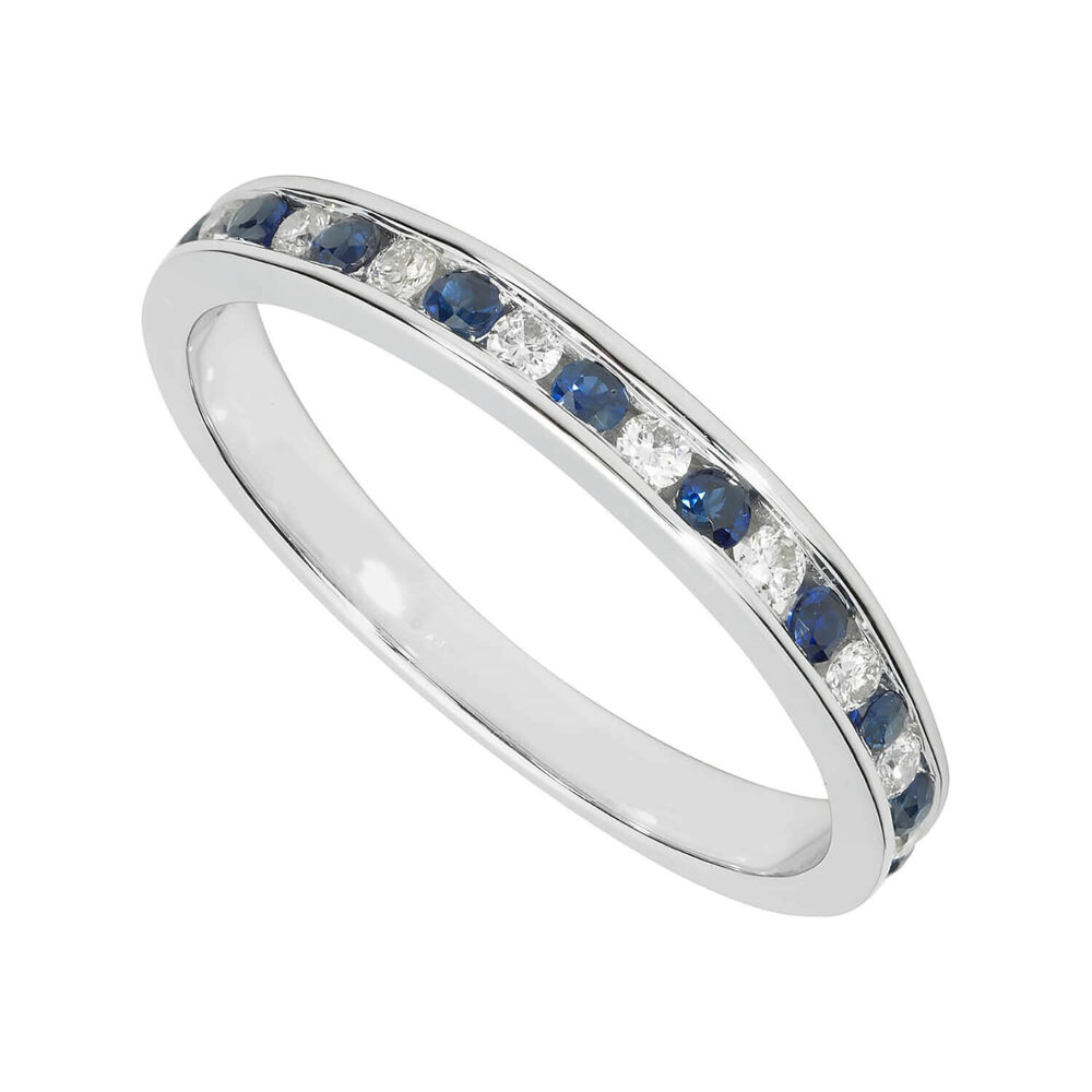 Ladies' 9ct white gold diamond and sapphire wedding ring