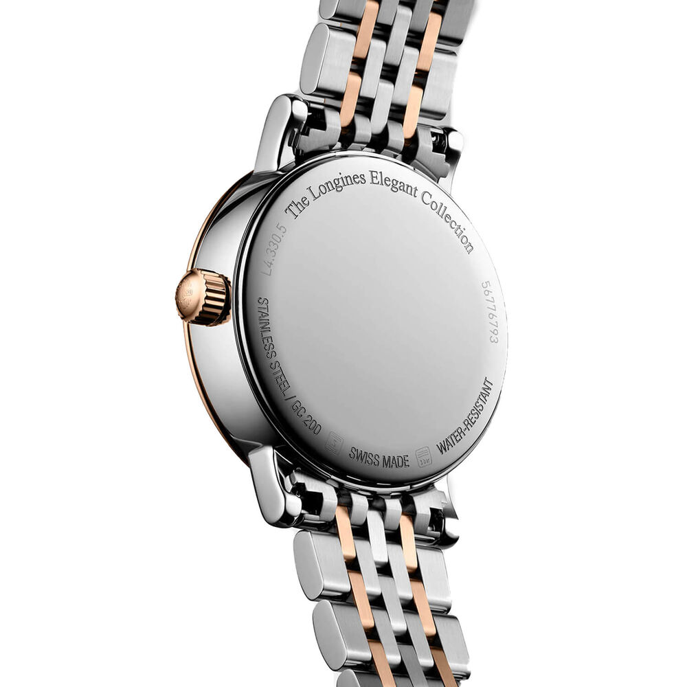 Longines Elegant 30mm MOP Dial Moonphase Diamond Dots Two Tone Steel Bracelet Watch image number 3