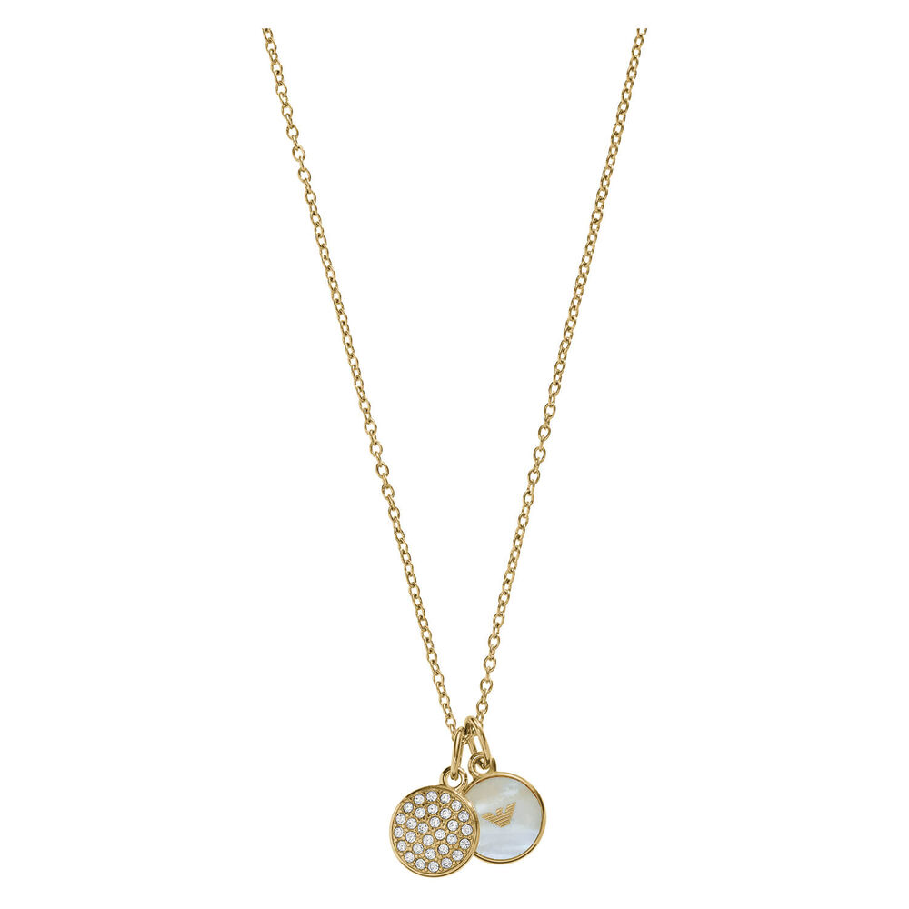 Emporio Armani Double Disc Yellow Gold Plated Ladies Necklace