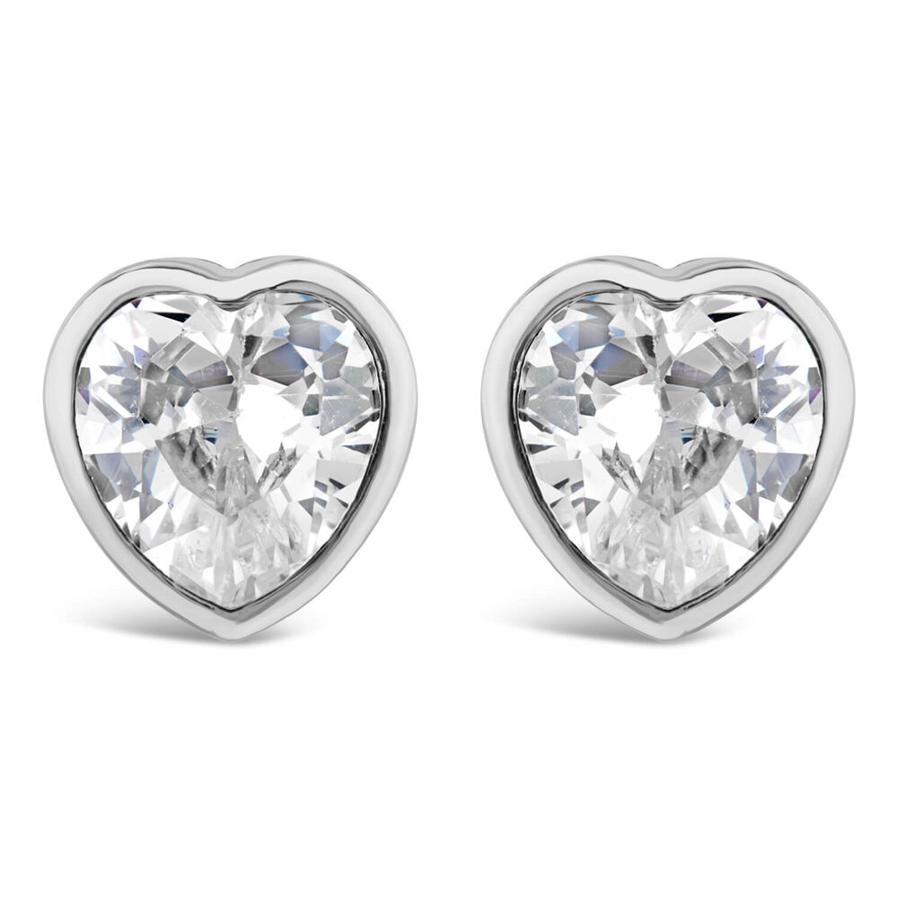 9ct White Gold Cubic Zirconia Heart Stud Earrings image number 0