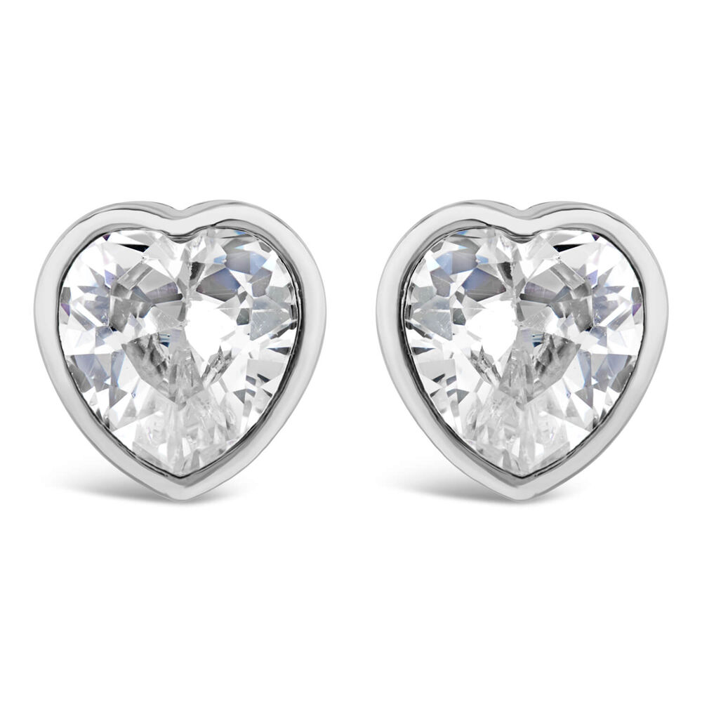 9ct White Gold Cubic Zirconia Heart Stud Earrings image number 0