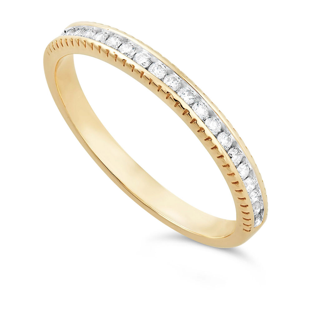 Ladies 9ct gold 0.15 carat diamond milgrain wedding ring image number 0