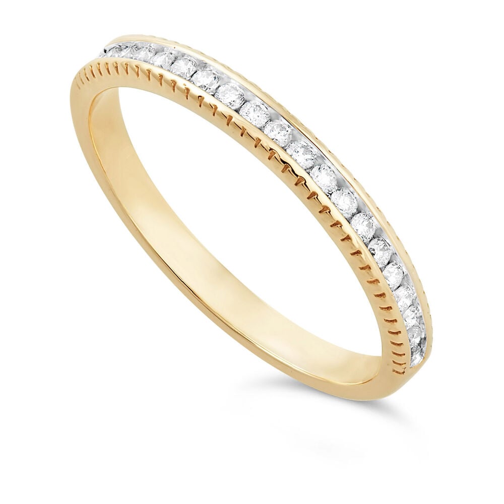 Ladies 9ct gold 0.15 carat diamond milgrain wedding ring