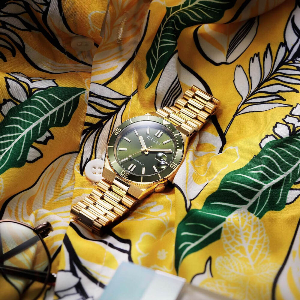Citizen Tsuyosa 40mm Green Dial Yellow Gold Tone Stainless Steel Bracelet Watch