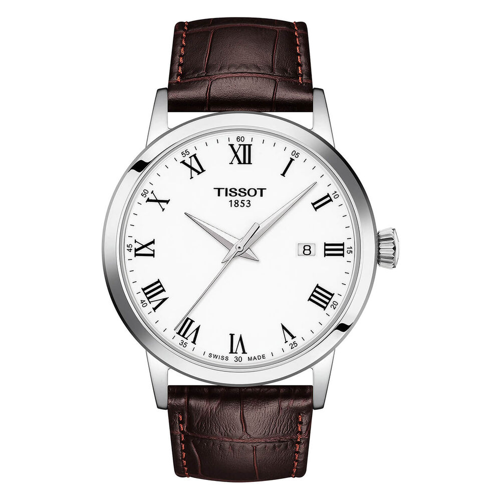 Tissot Classic Dream 42mm White Roman Numerals Steel Case Brown Watch
