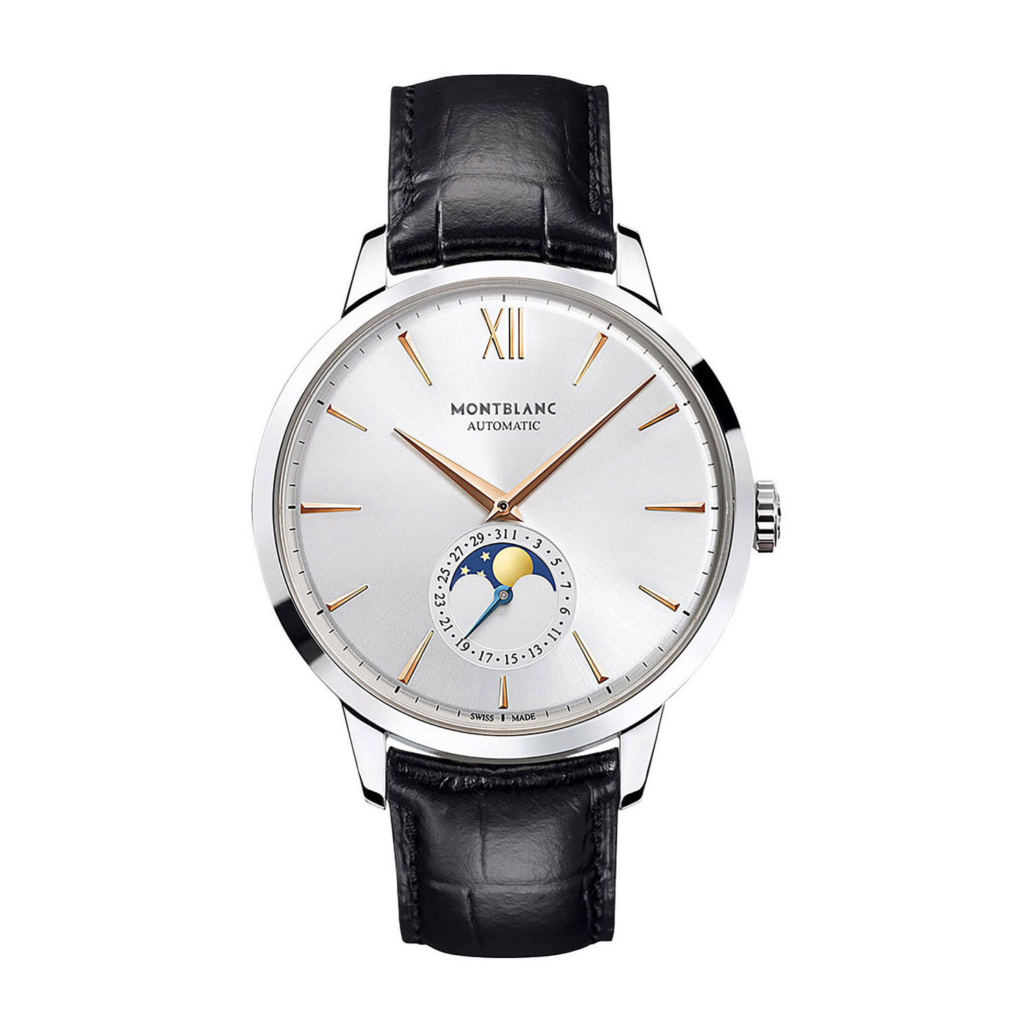 Pre Owned Montblanc Heritage Spirit Moonphase 41mm White Dial Black Leather Strap Watch