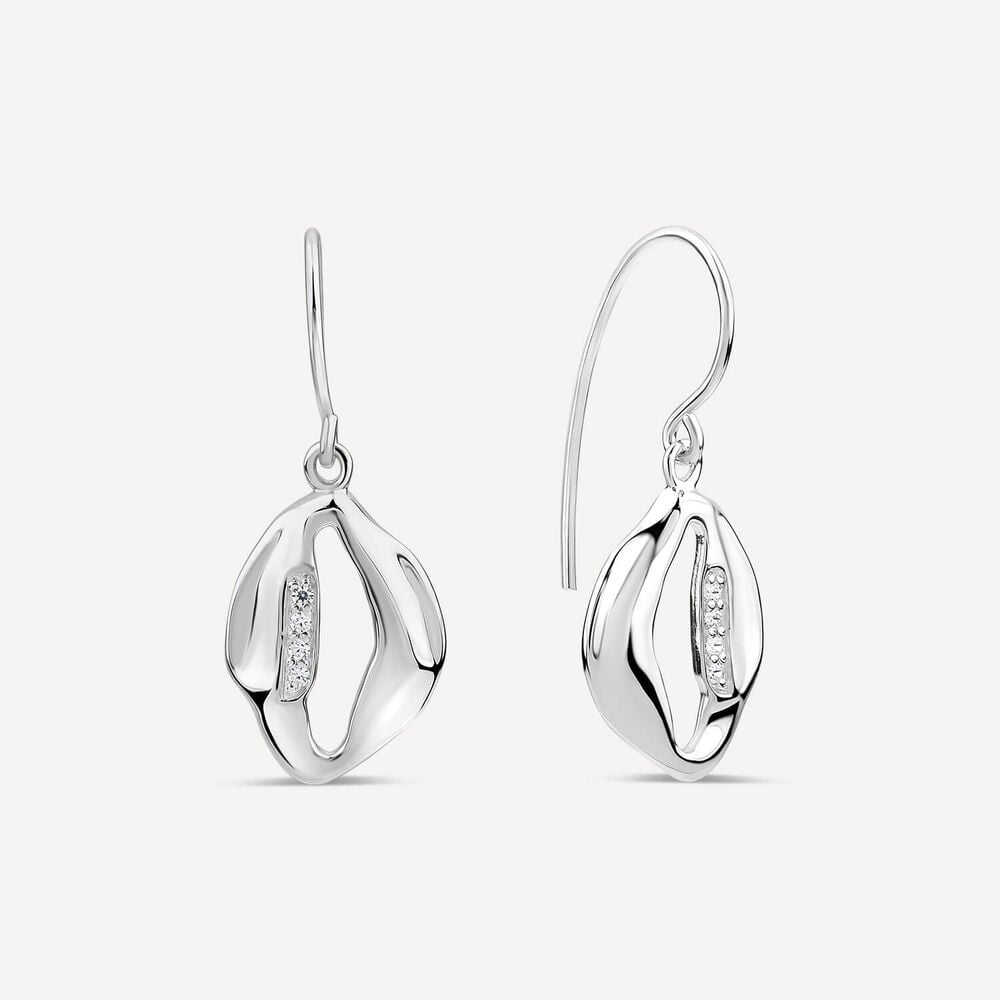 Sterling Silver Cubic Zirconia Set Open Shape Hook Drop Earrings