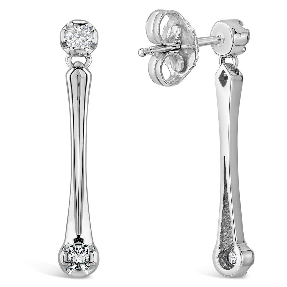 9ct White Gold Diamond Set 2 Round Bar 0.22ct Stud Earrings image number 2