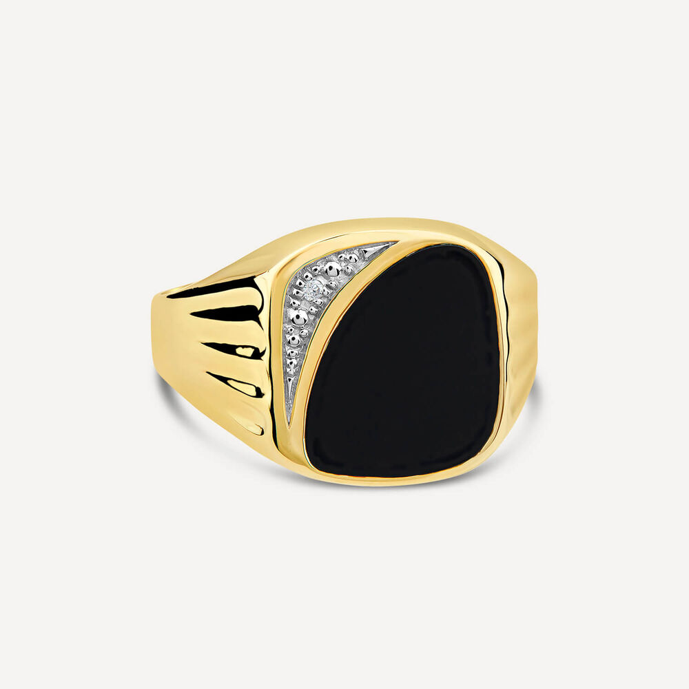 9ct Yellow Gold Onyx & 0.01ct Diamond Signet Ring