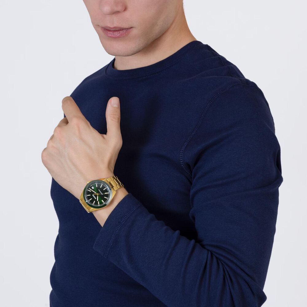 Rado Hyperchrome 41.5mm Green Sunray Dial Gold Tone Steel Bracelet Watch