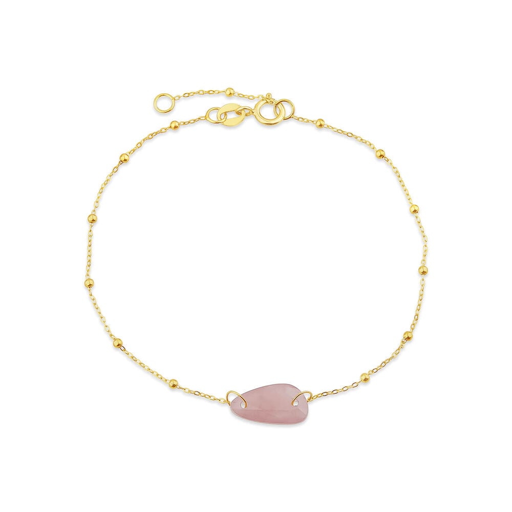 9ct Yellow Gold Peach Chalcedony Pebble Beaded Bracelet image number 0