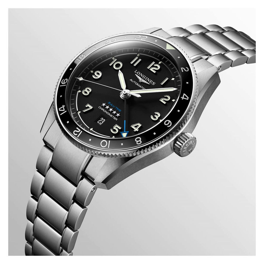 Longines Spirit Zulu 42mm Automatic Black Dial Black Bezel Steel Case Bracelet Watch