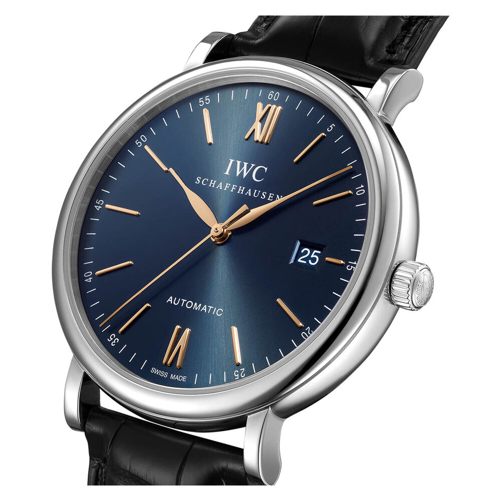 IWC Schaffhausen Portofino Automatic Blue Dial Black Strap Watch