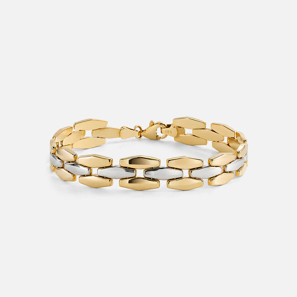 9ct Yellow & White Gold Three Row Polished Oval Link Bracelet