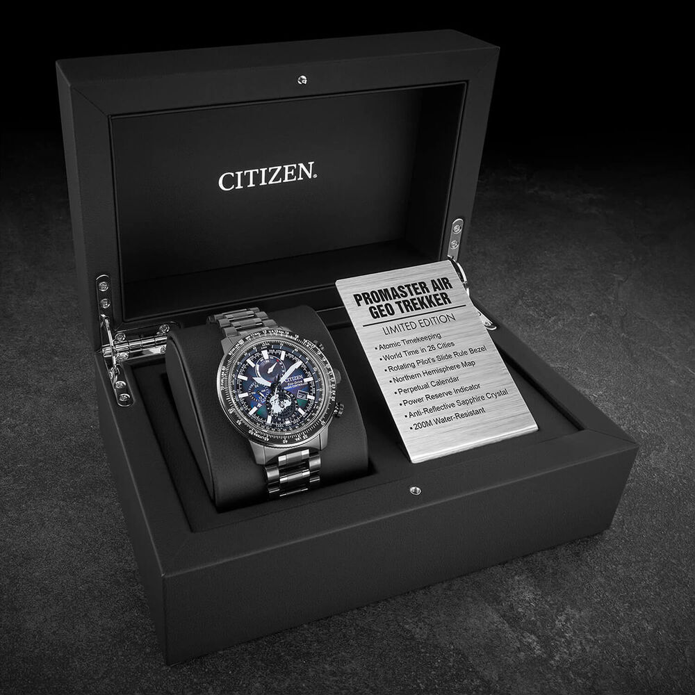 Citizen Promaster Geo Trekker Limited Edition 46mm Blue Dial Grey Steel Bracelet Watch image number 7