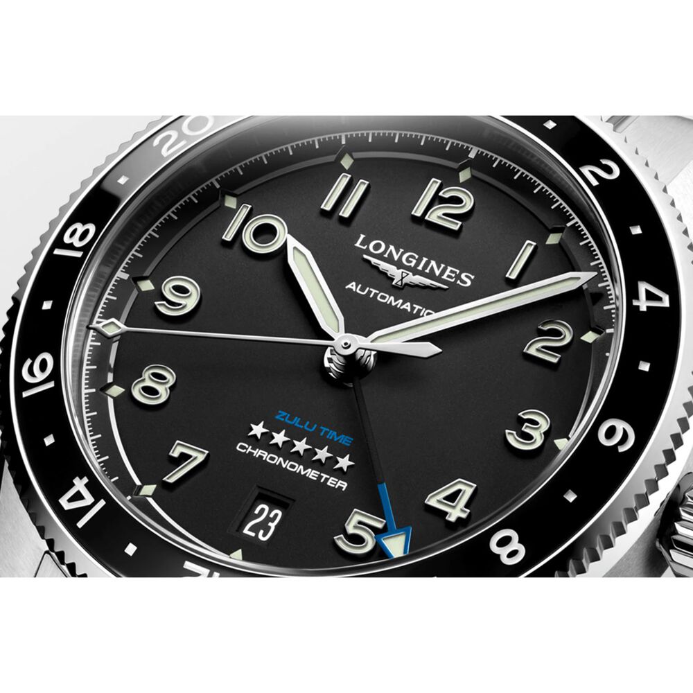Longines Avigation Spirit Zulu 39mm Black Dial Ceramic Case Steel Bracelet Watch image number 5