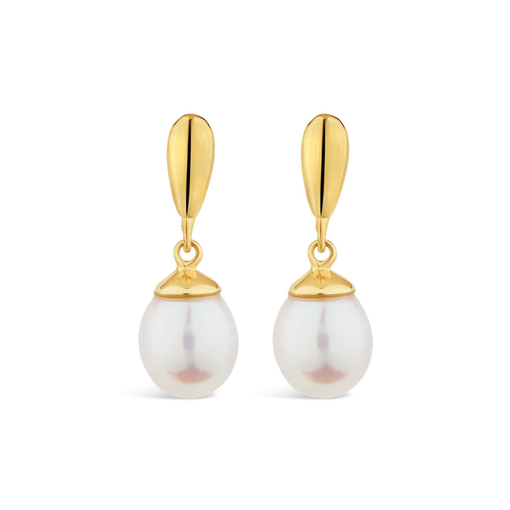 9ct Yellow Gold Polished Top Pearl Drop Earrings