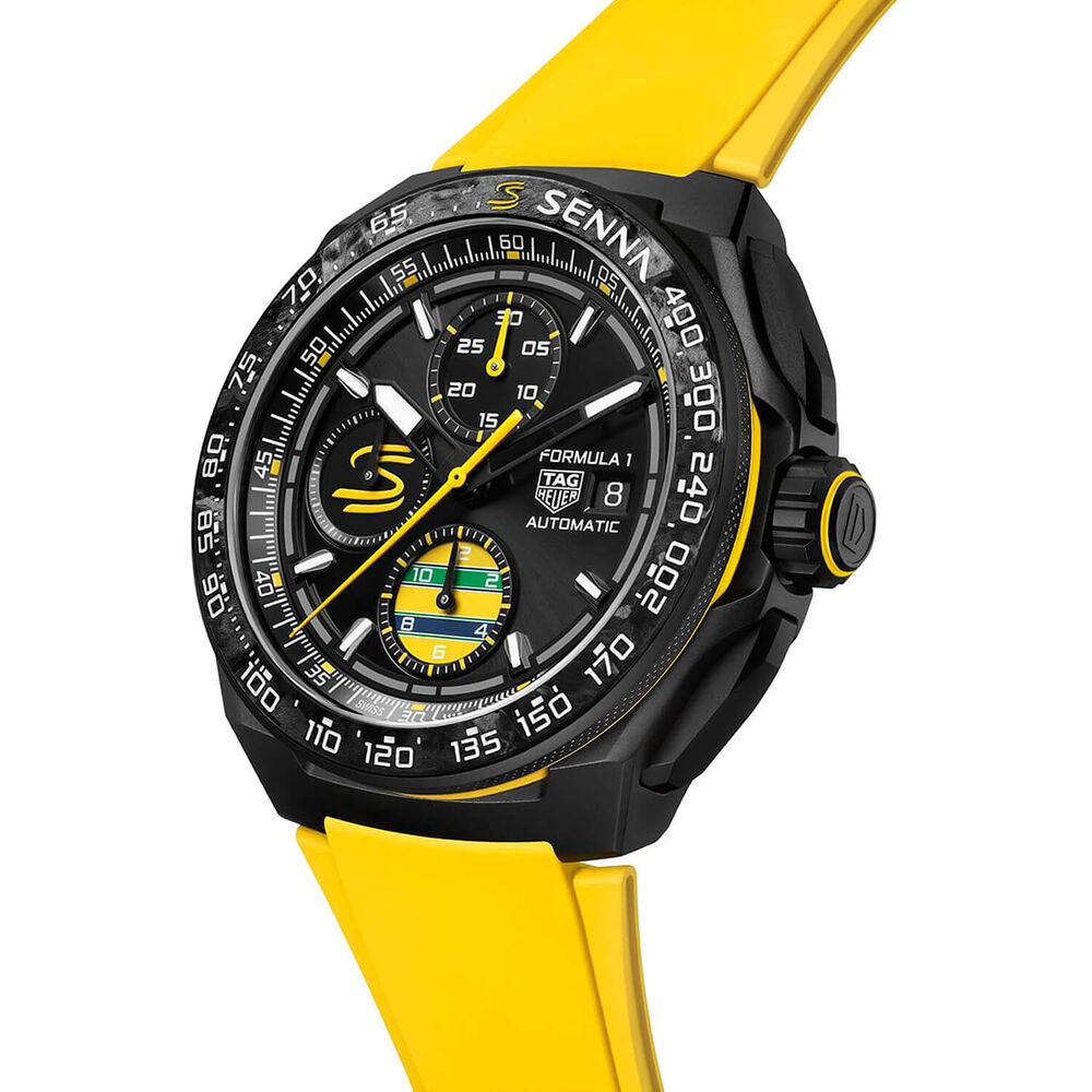 TAG Heuer Formula 1 Chronograph x Senna 43mm Black Dial Yellow Rubber Strap Watch
