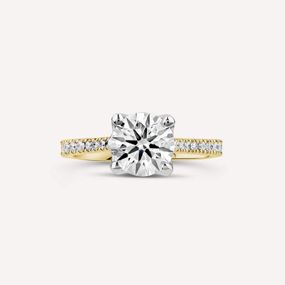 Born Yellow Gold Lab Grown 1.70ct Round Brilliant Solitaire & Diamond Sides Ring