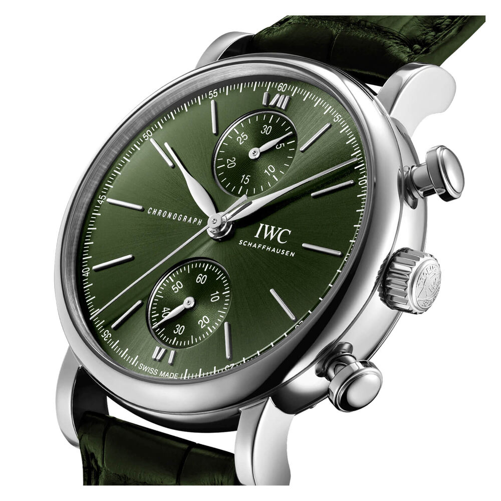 IWC Schaffhausen Portofino 39mm Green Dial Leather Strap Watch image number 2