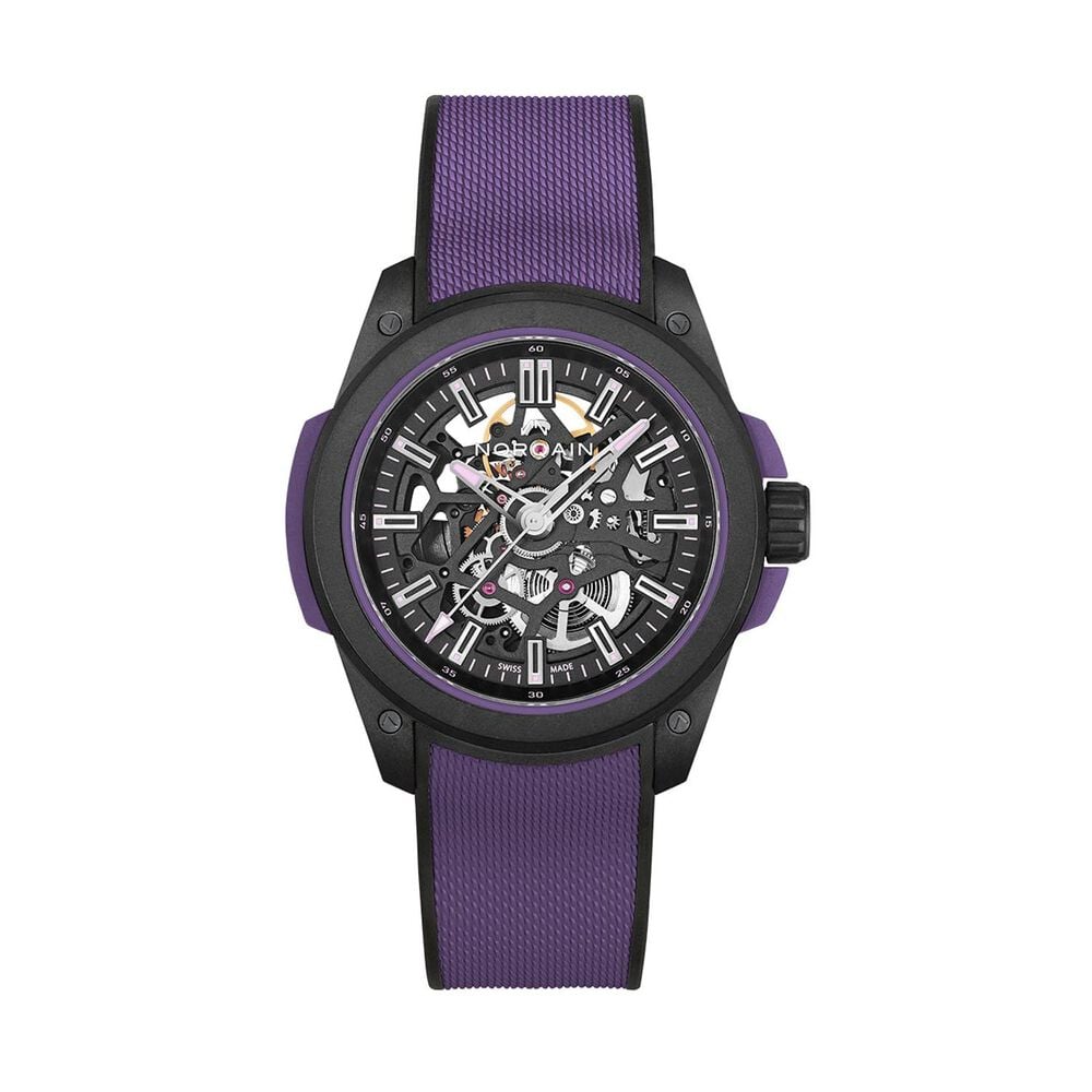 NORQAIN Wild ONE Skeleton 42mm Dial Purple Rubber Strap Watch