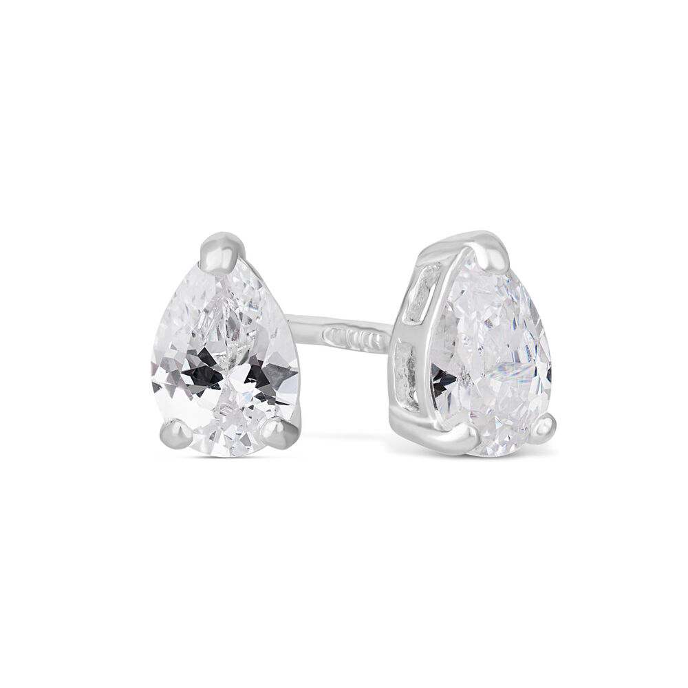 Sterling Silver Cubic Zirconia Pear Cut Stud Earrings image number 1